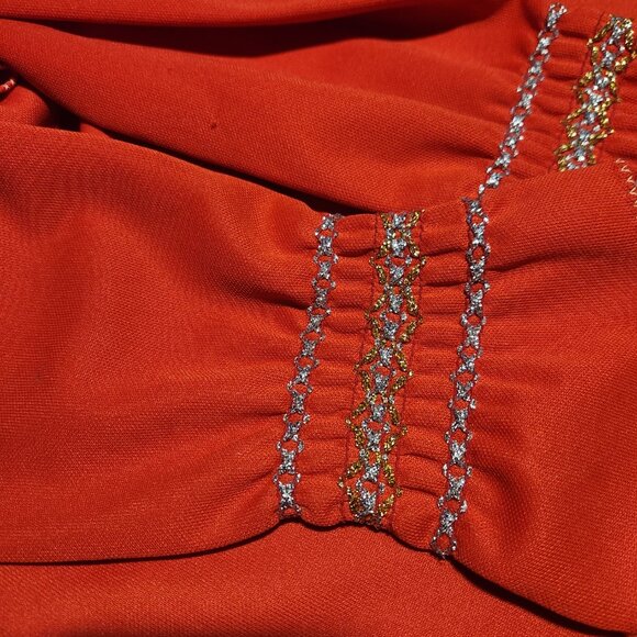 Vintage 60s Holidays bright red and gold babydoll long bell-sleeved maxi dress - Picture 11 of 14